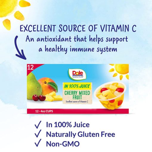 【2025 Flash Sales+ Free Shipping】Dole 4 Oz 12 Count  Fruit Bowls Cherry Mixed Fruit in 100% Juice - Image 3