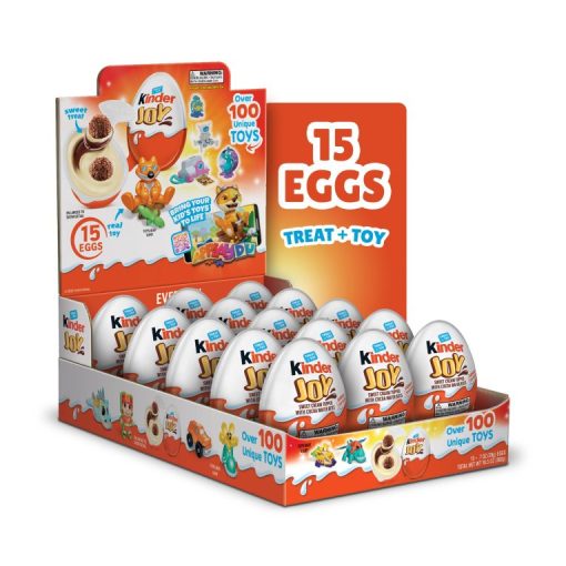【First Order Discount】Kinder Joy Eggs, Sweet Cream and Chocolate Wafers with Toy Inside, Great for Holiday Stocking Stuffers, 10.5 oz each, 15 Eggs